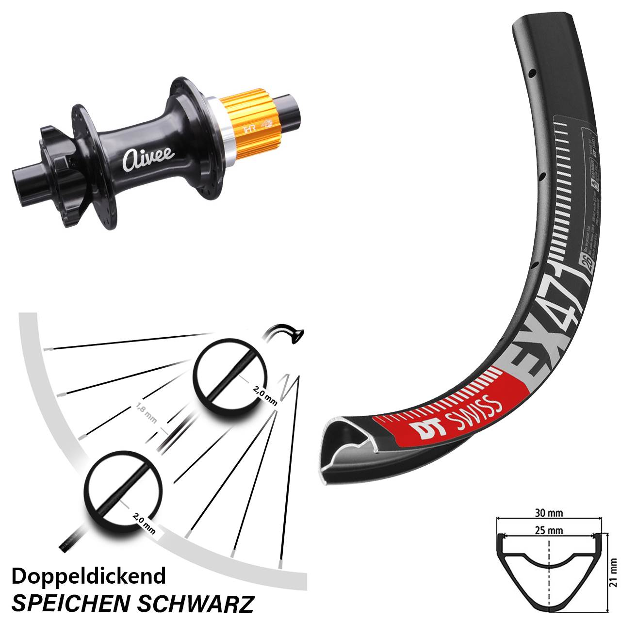 Laufrad 26 Zoll DT Swiss EX 471 Disc Aivee Classic 12x148 6-Loch Micro Spline