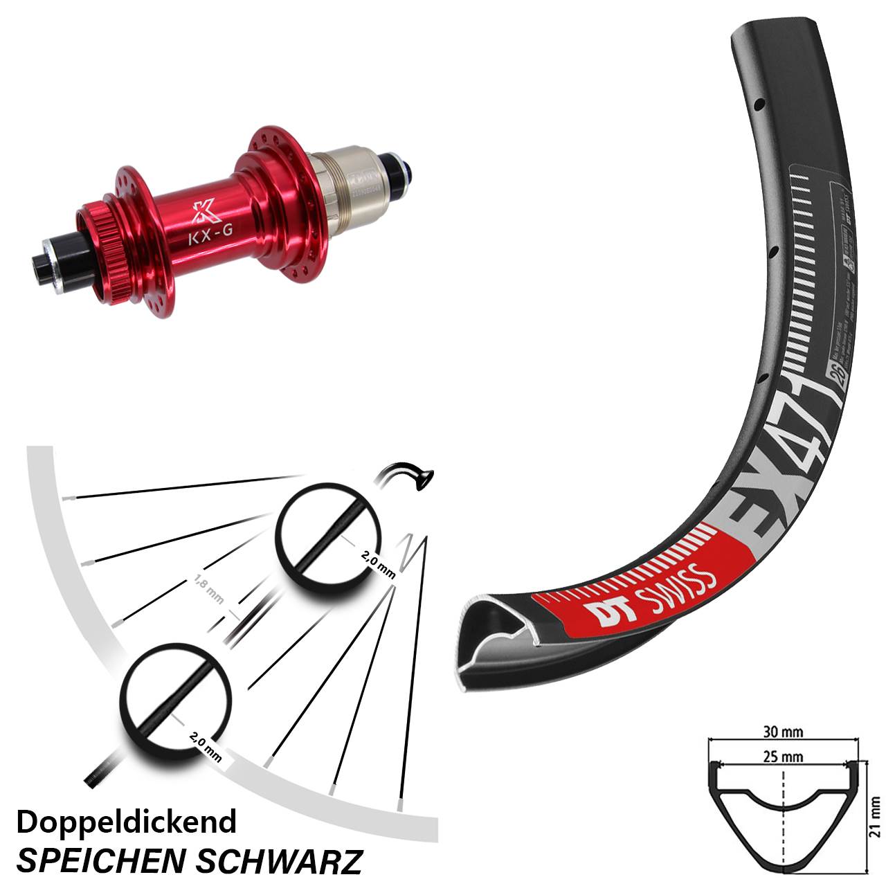 29 Zoll DT Swiss EX 471 KX-G rot XD-R Centerlock Hinterrad QR