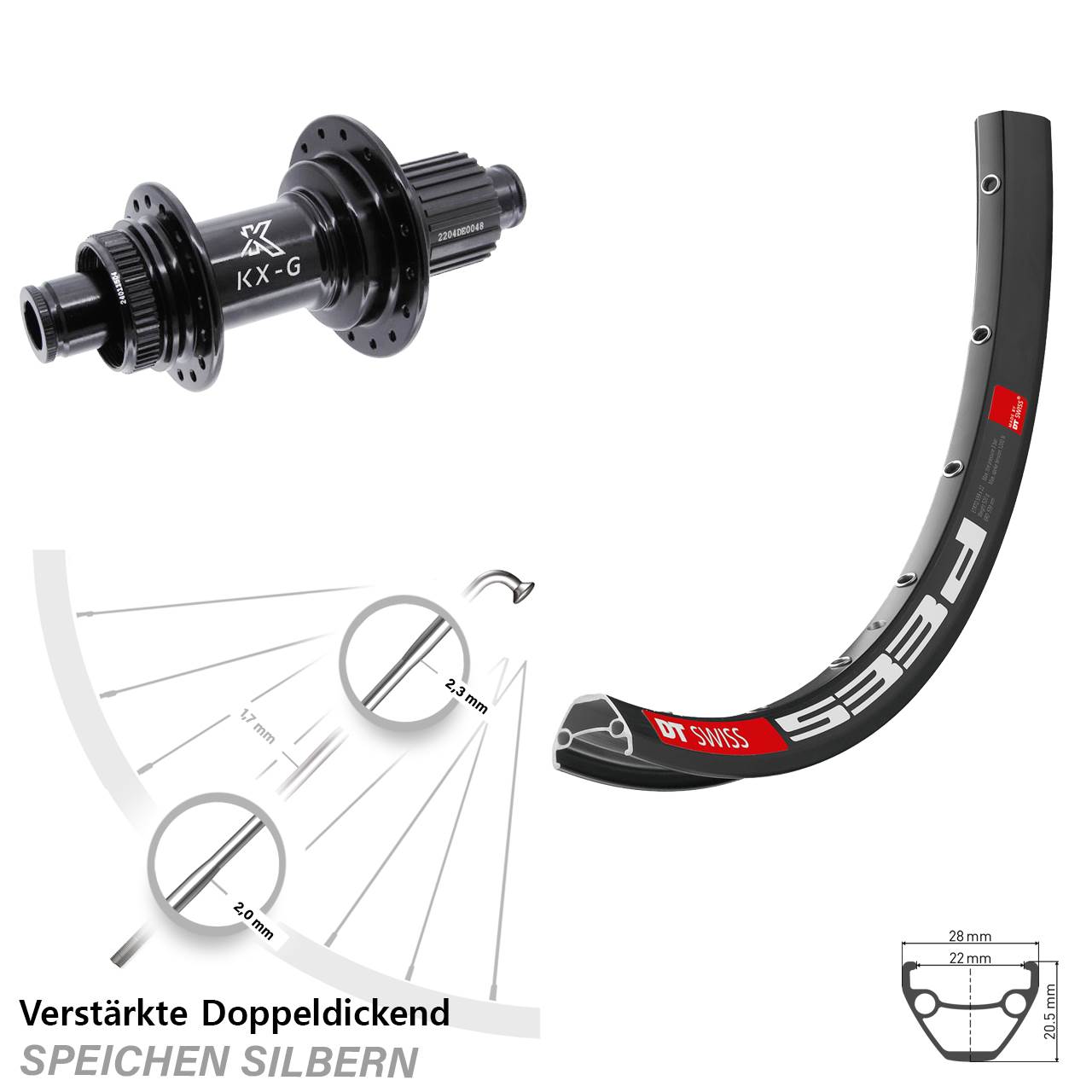 DT Swiss 533d KX-GS verstärkt 26 Zoll Disc Laufrad 12x142 Micro Spline