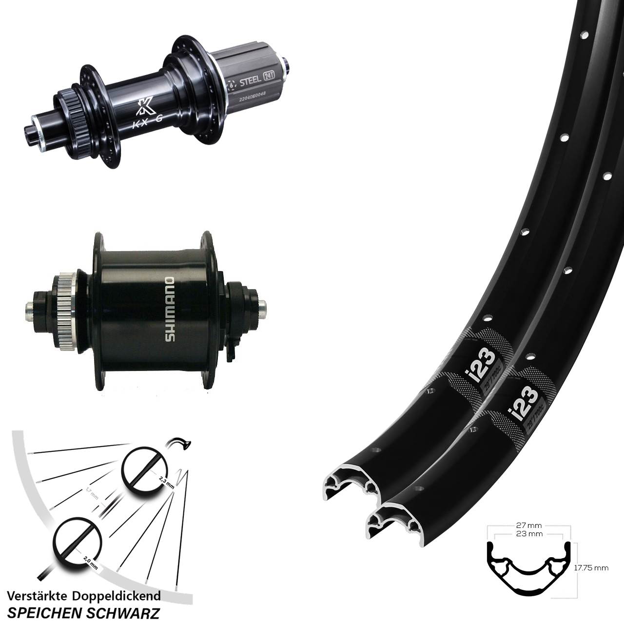 Disc Laufradsatz QR 28 Zoll WTB i23 KX-GS verstärkt Shimano DH-UR700-3D 8-12 fach HG