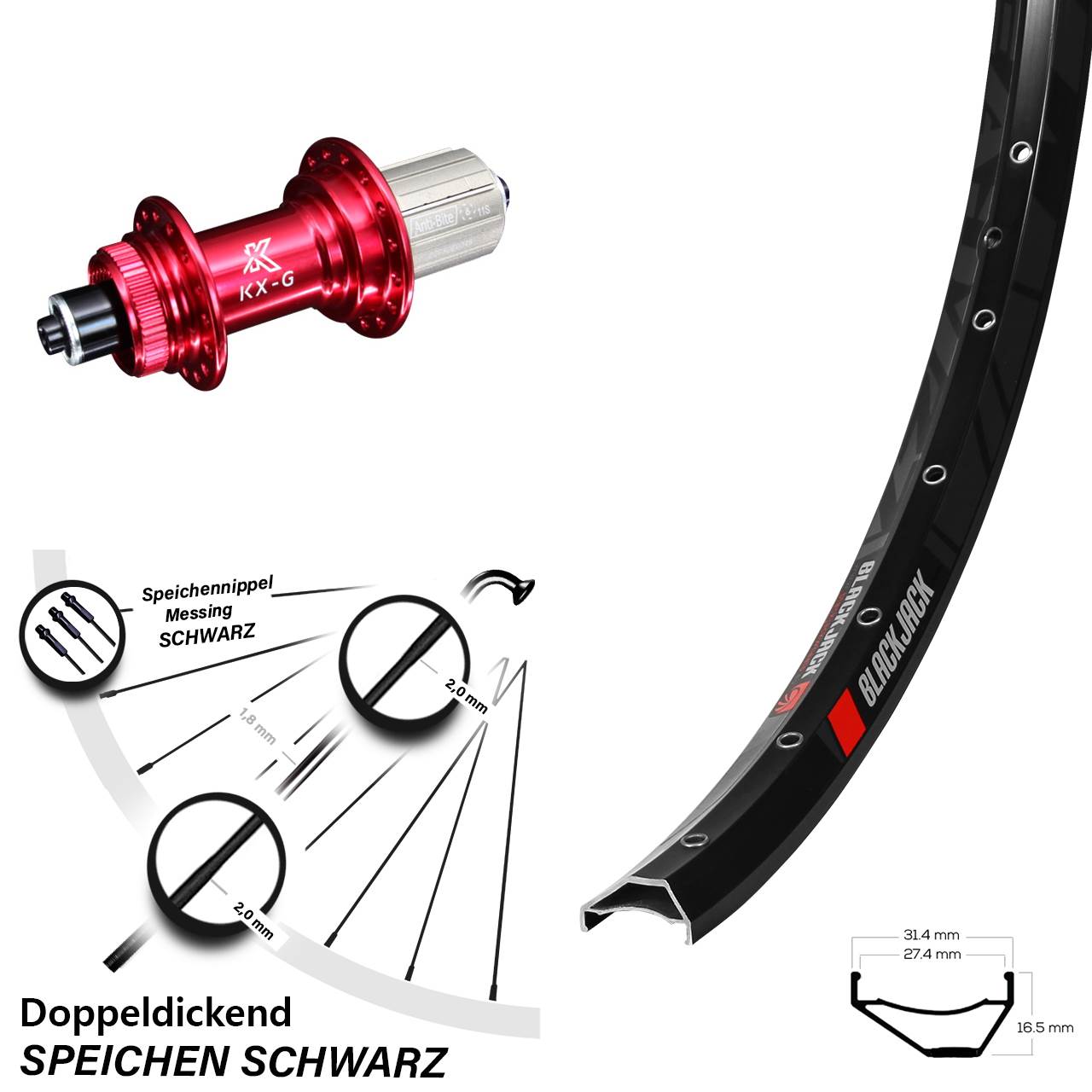 650B Rodi Ready 27 KX-G rot Disc Hinterrad QR 8-12 fach HG