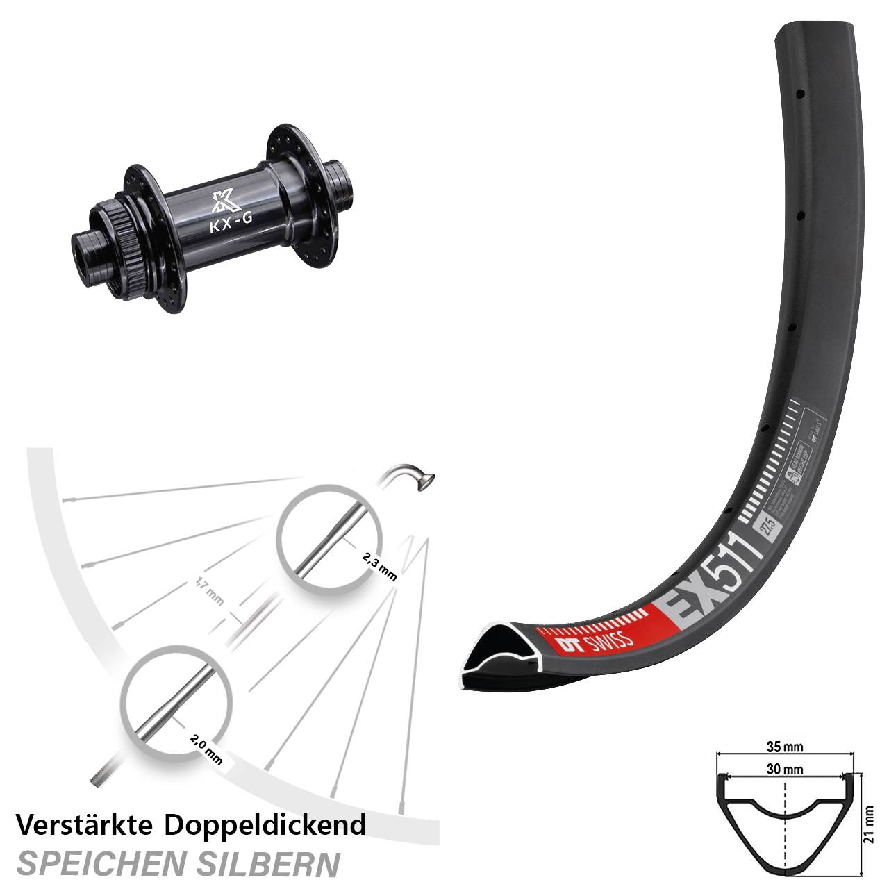 DT Swiss EX511 KX-G Gravel 29 Zoll Disc Vorderrad 12x100