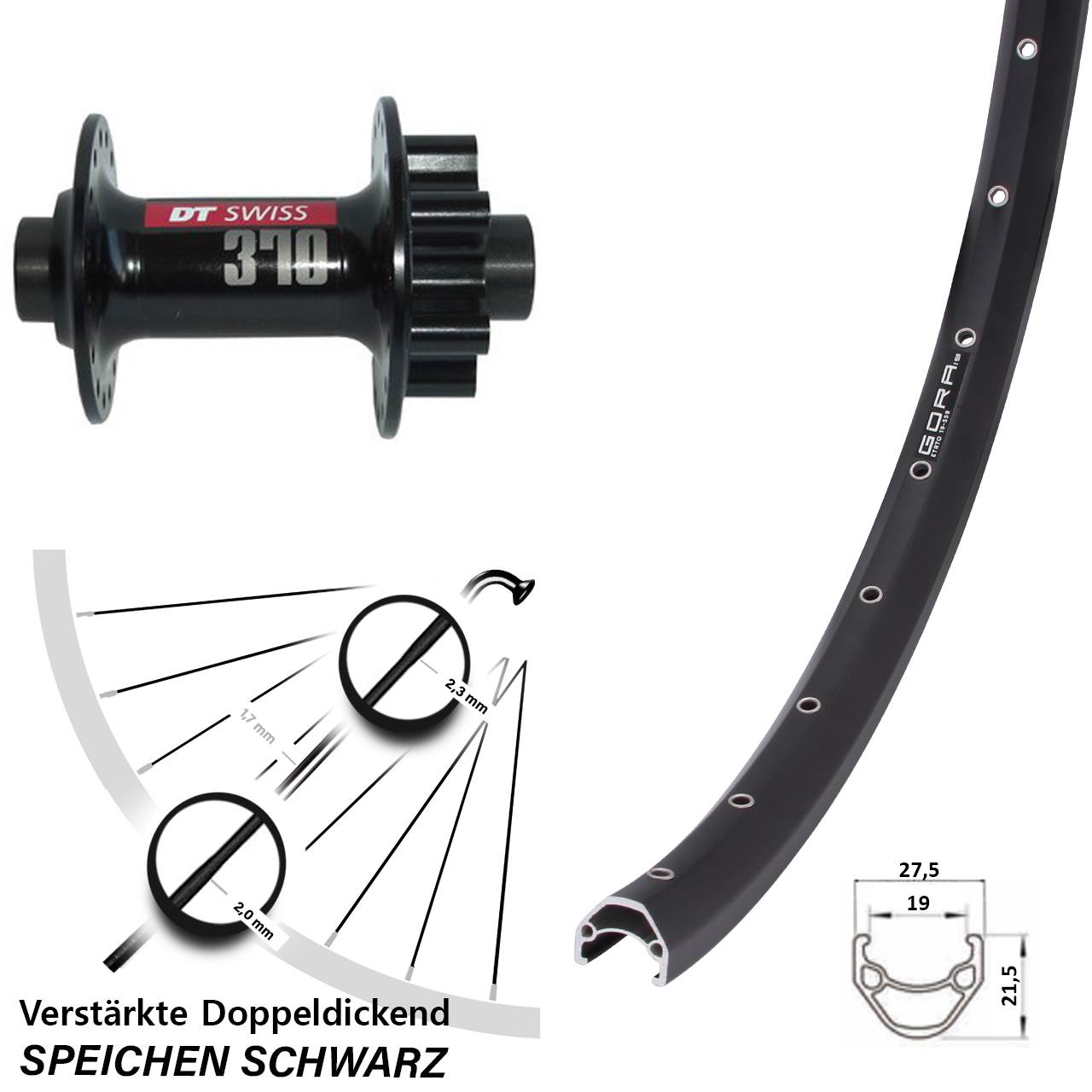 Disc Vorderrad 26 Zoll Gora 19 DT Swiss 370 15x100