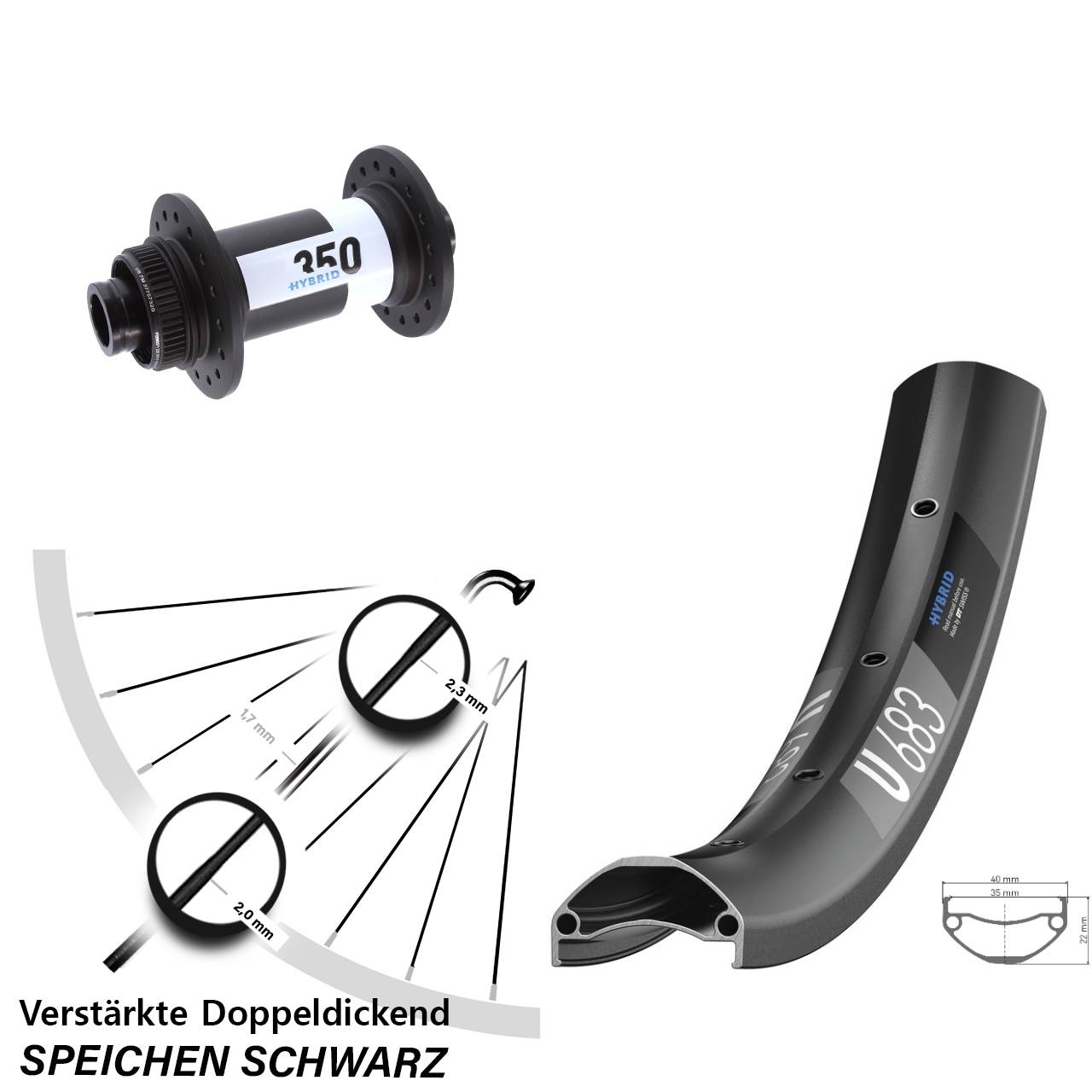 Boost Vorderrad Centerlock 15x110 27,5 Zoll DT Swiss U 683-Hybrid 350