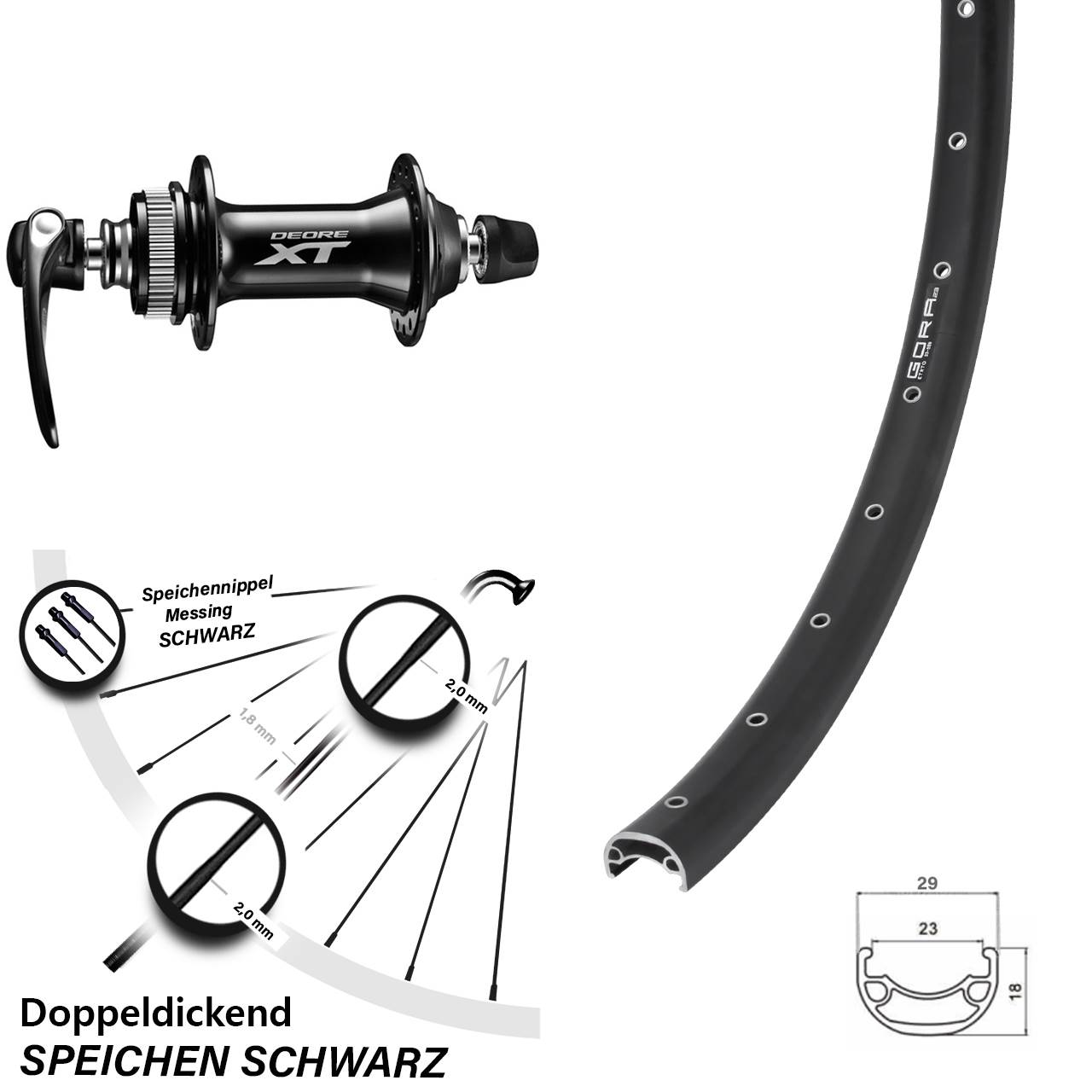Centerlock Vorderrad 29 Zoll Gora 23 Shimano XT QR