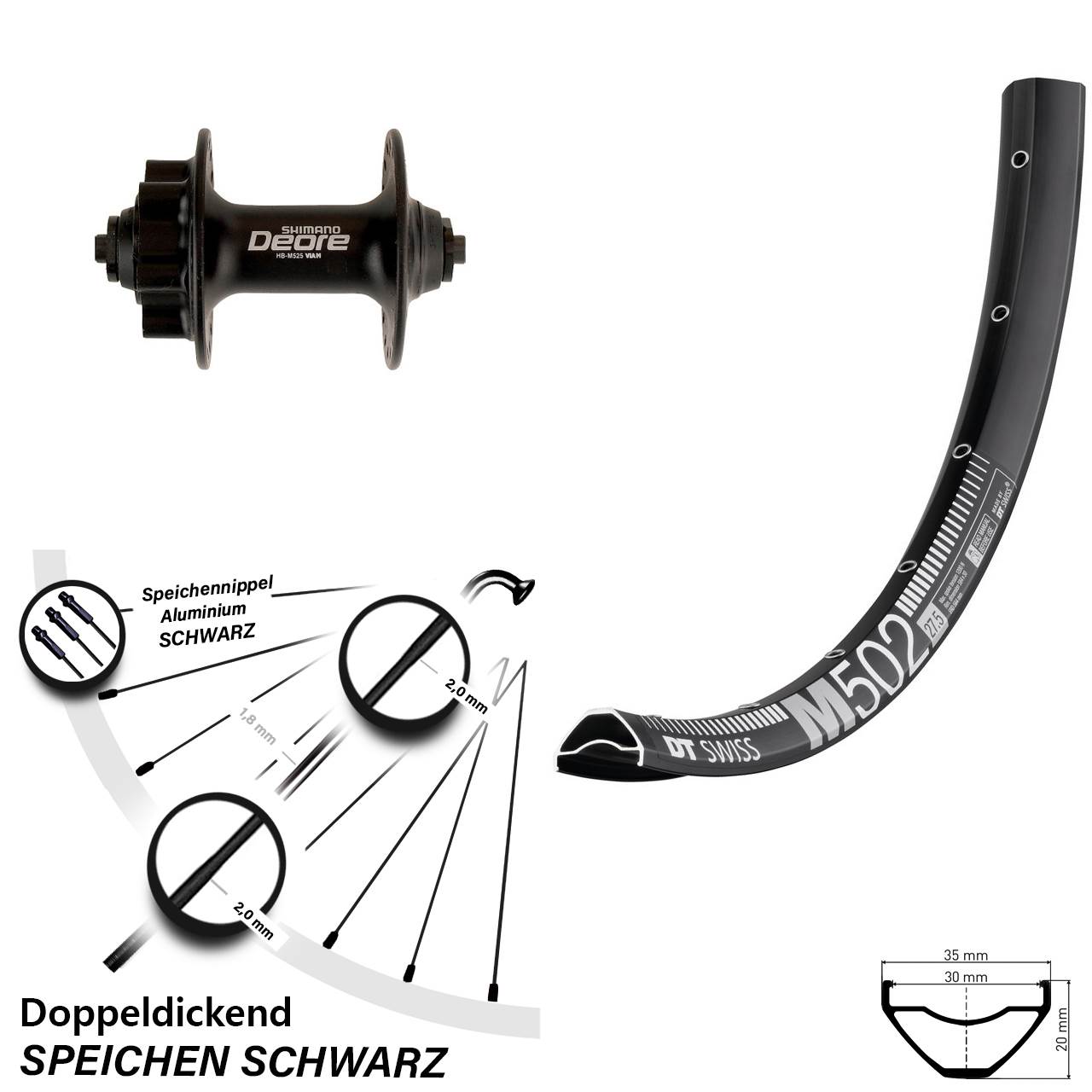 DT Swiss M502 Shimano Deore 29 Zoll 6-Loch Vorderrad für Schnellspanner