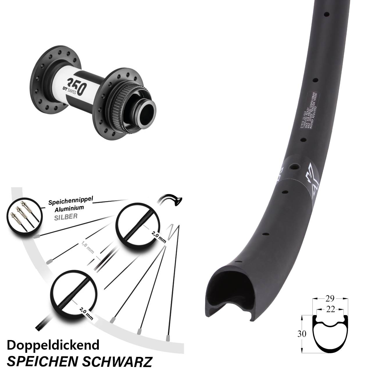 KX-RC Gravel Carbon DT Swiss 350 28 Zoll Centerlock Vorderrad 15x100