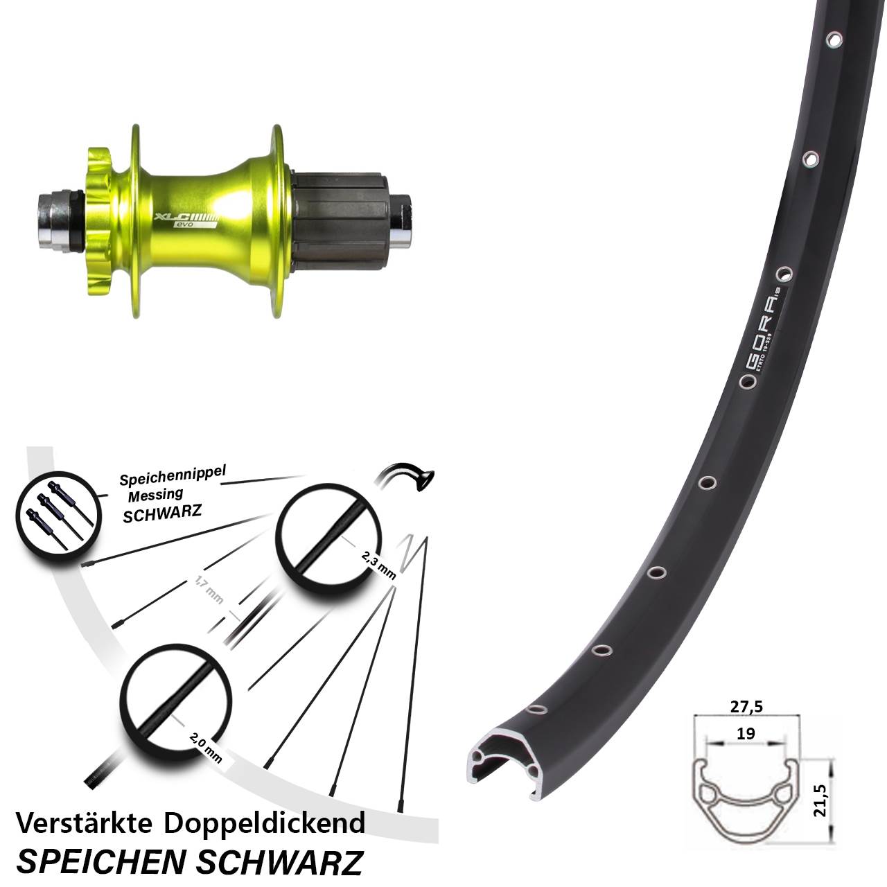 Disc Hinterrad 27,5 Zoll Gora 19 XLC Evo grün 8-11 fach 12x142