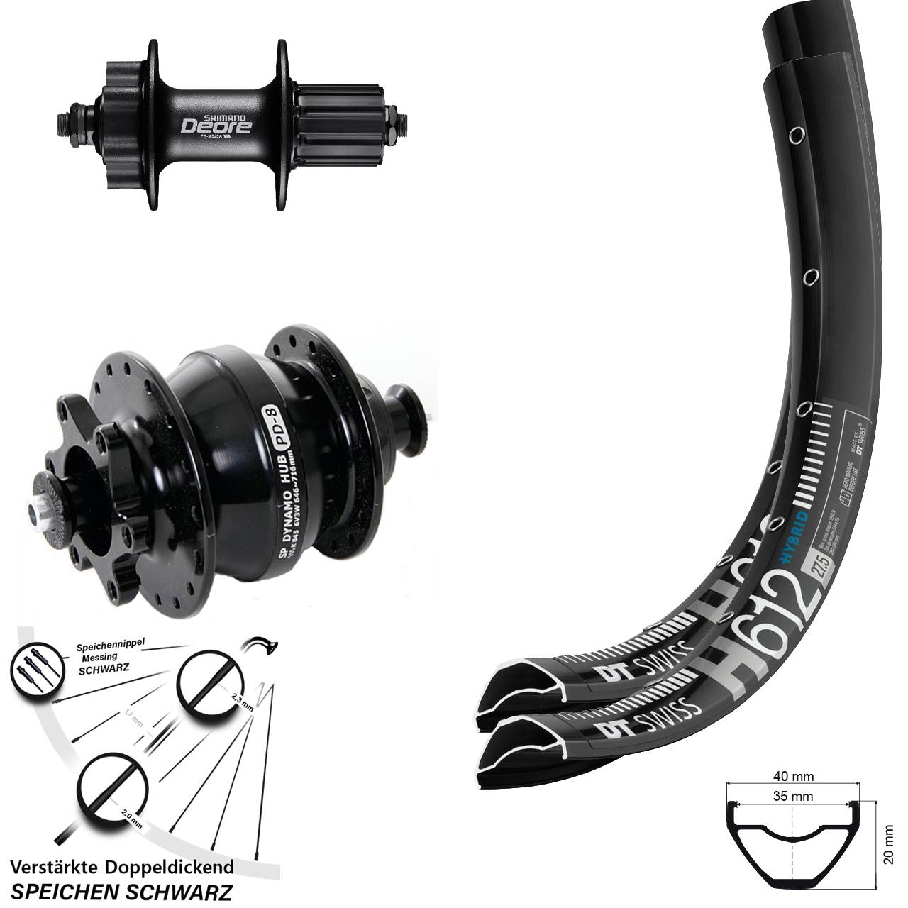 Laufradsatz 6-Loch QR 27,5 Zoll DT Swiss H612 Shimano FH-M525 SP PD-8 8-11 fach HG