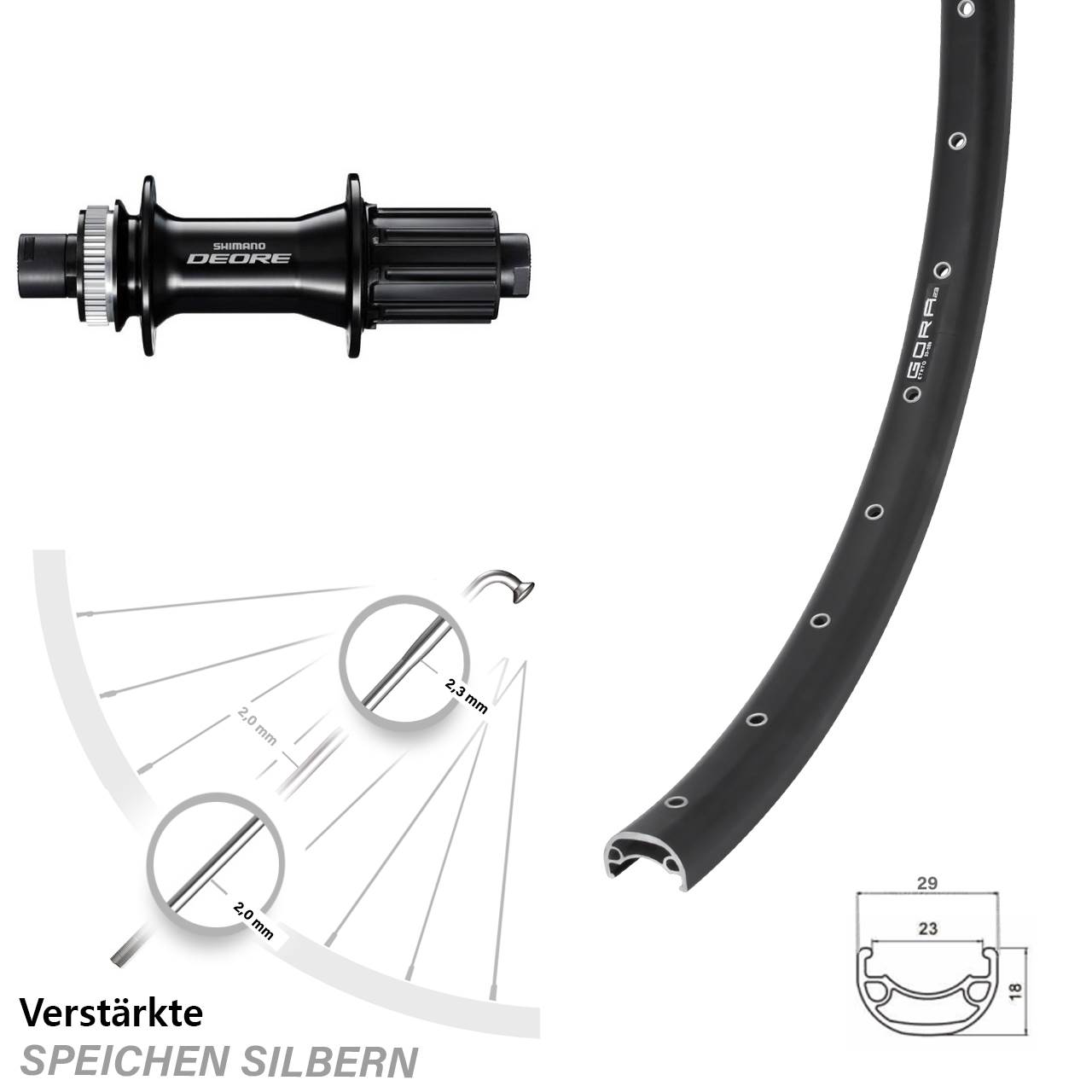 29 Zoll Gora 23 Shimano FH-M6010-B Boost Hinterrad Centerlock 12x148 Boost 8-11 fach HG