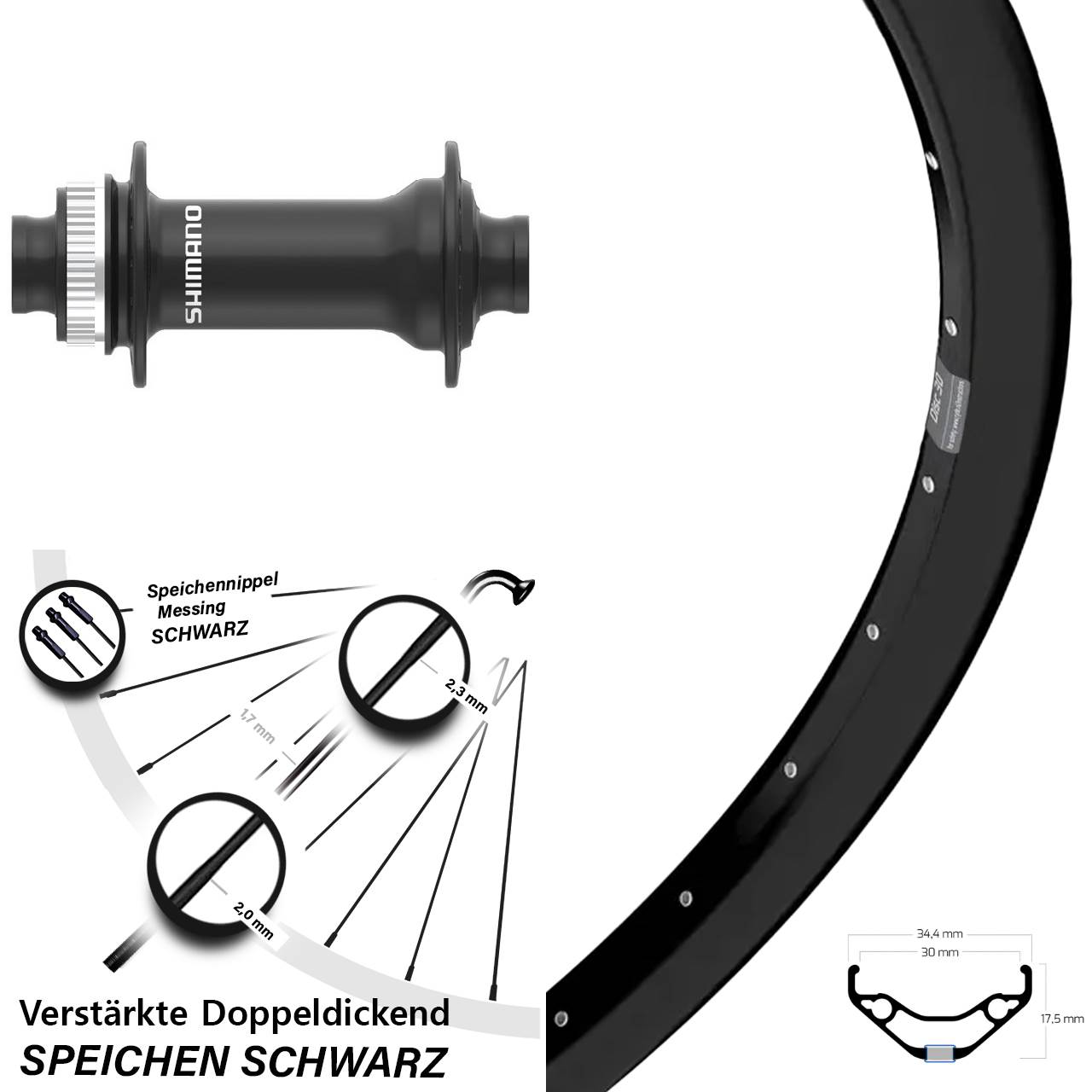 27,5 Zoll Ryde Disc 30 Shimano HB-MT410-B Vorderrad Centerlock 15x110 Boost