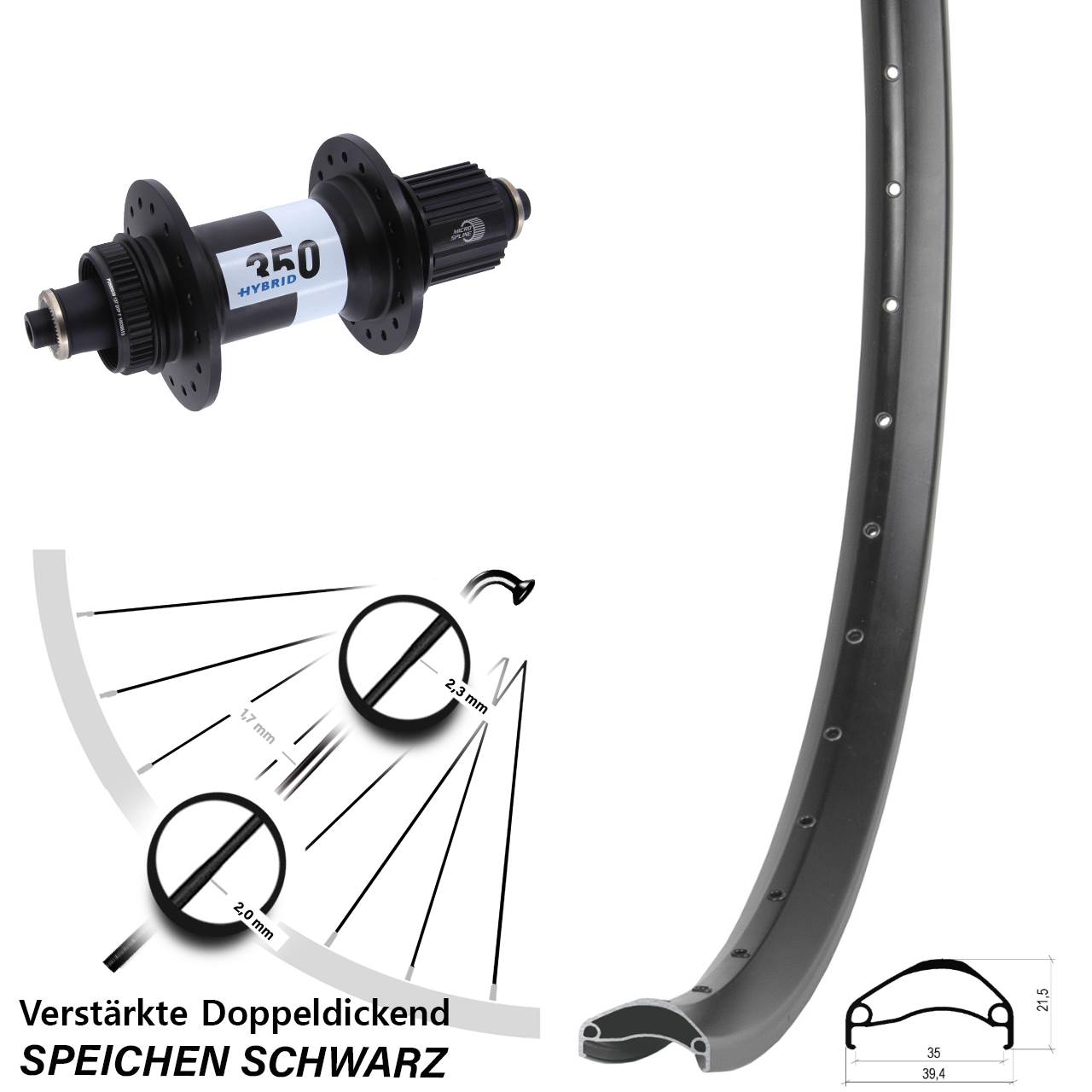 Ambrosio E35 DT Swiss Hybrid 350 27,5 Zoll Disc Hinterrad QR Boost Shimano Micro Spline