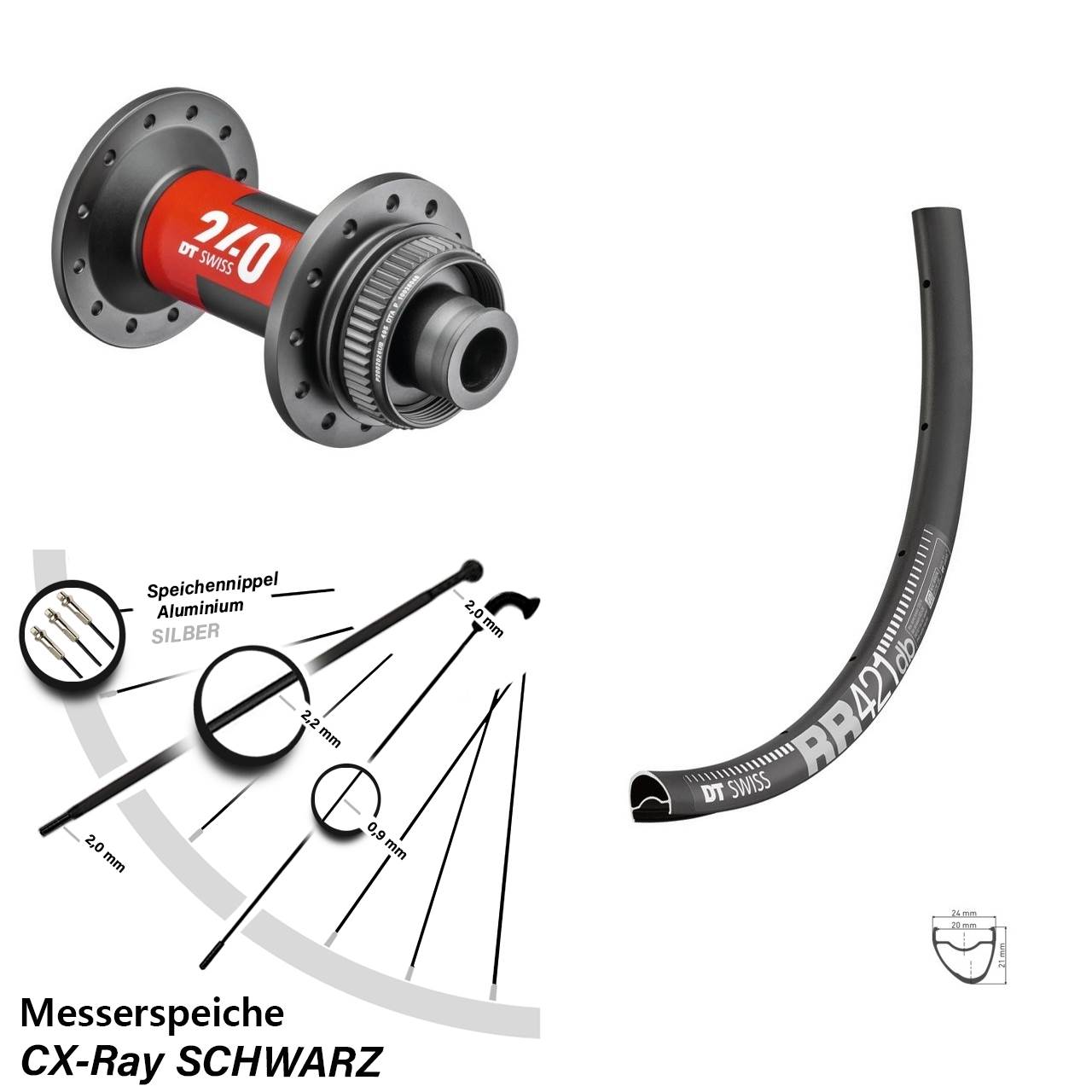 RR 421 DT Swiss 240 Road 12x100 mm Vorderrad 28 Zoll Centerlock Messerspeiche CX-Ray