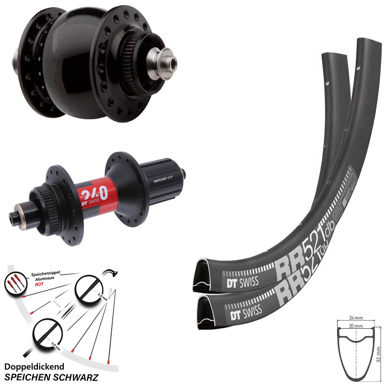 DT Swiss RR 521-240 SON 28 Zoll Centerlock Laufradsatz QR 11-12 fach