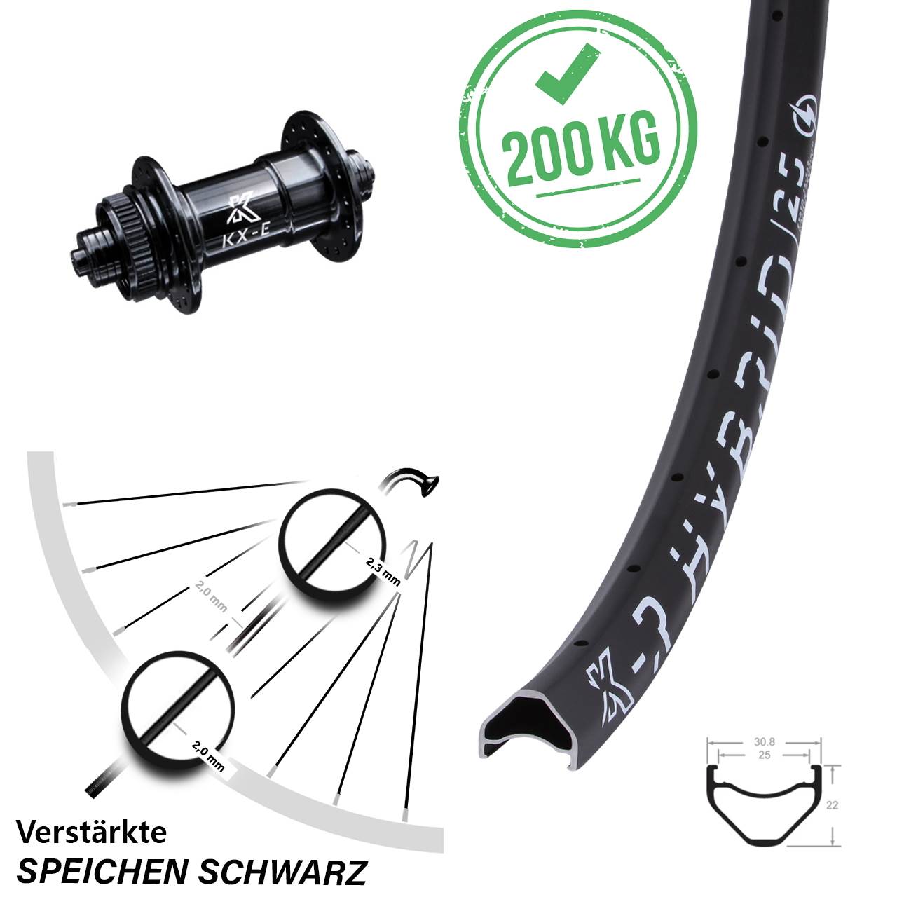 Centerlock Vorderrad QR 28-29 Zoll KX-R Hybrid 25 KX-E Heavy Duty