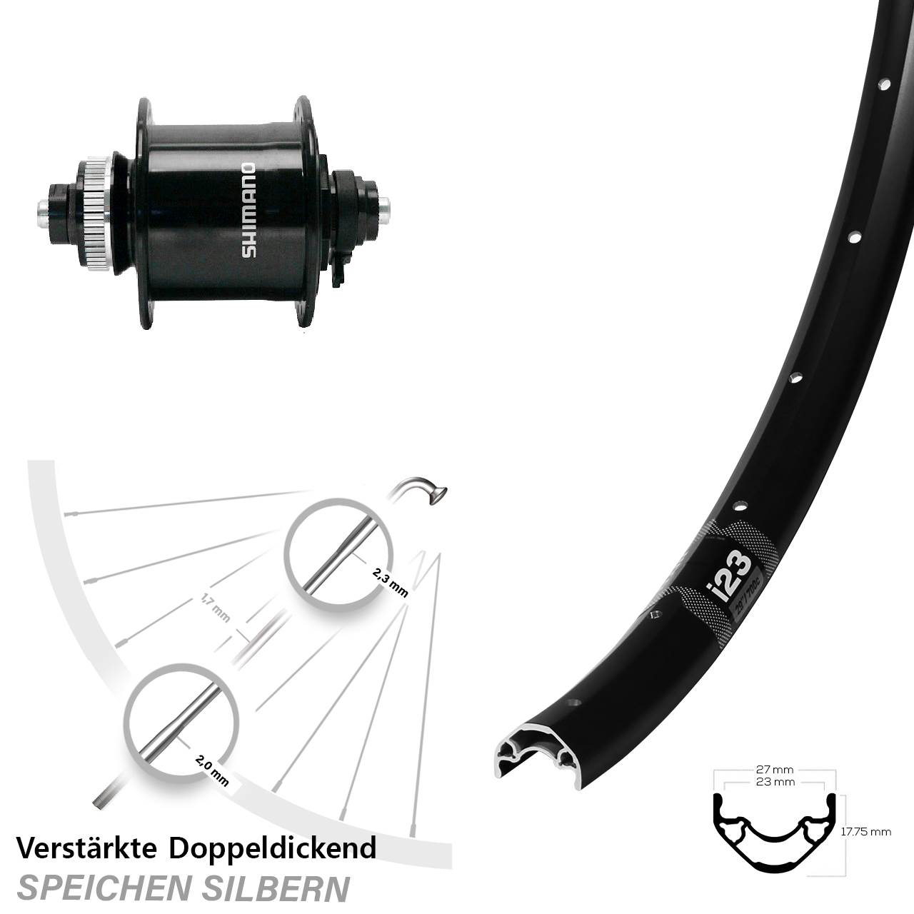 WTB i23 Shimano DH-UR700 28-29 Zoll Disc Vorderrad mit Nabendynamo für Schnellspanner