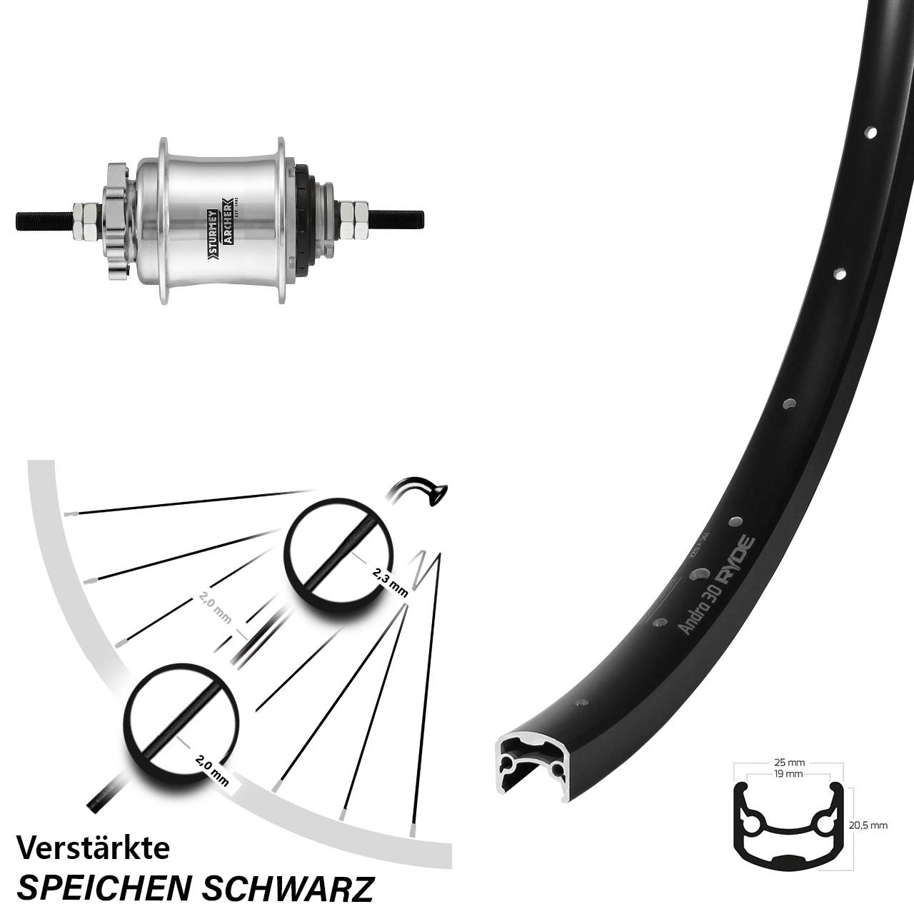 28 Zoll Hinterrad Ryde Andra 30 Disc Sturmey Archer Automatic 2 Gang