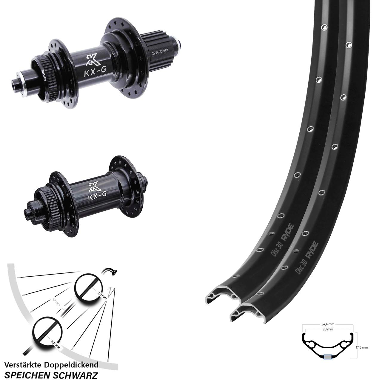Ryde Disc 30 KX-GS verstärkt 29 Zoll Centerlock Laufradsatz QR Micro Spline
