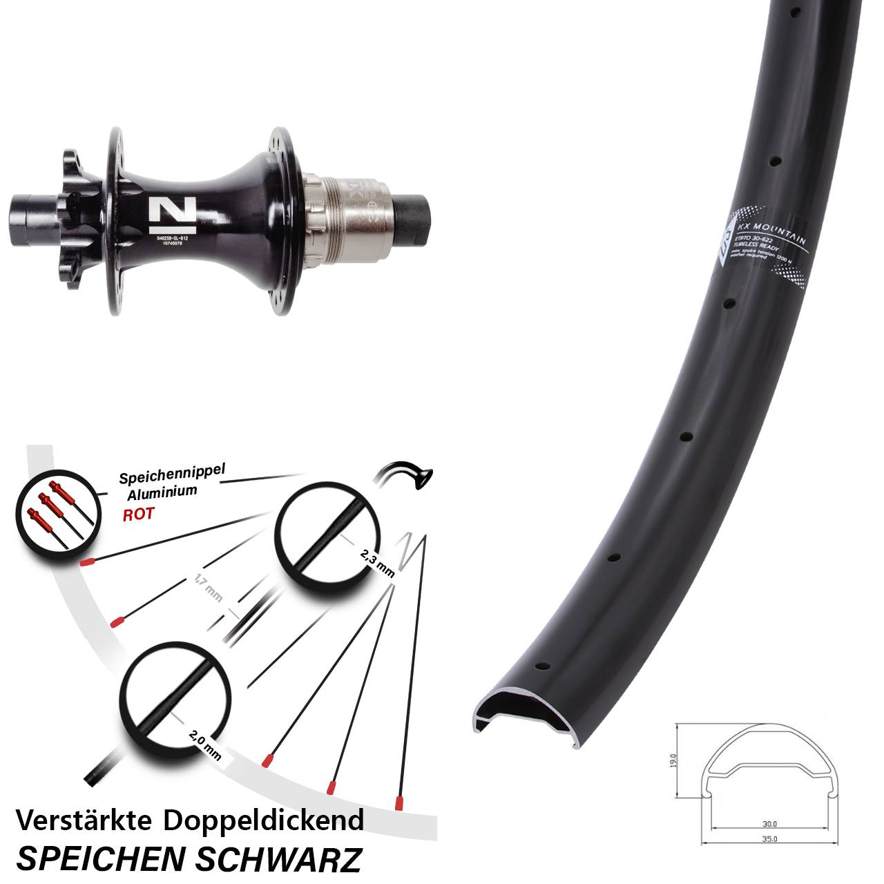 29 Zoll KX Mountain Novatec D462 Hinterrad 6-Loch 12x148 XD