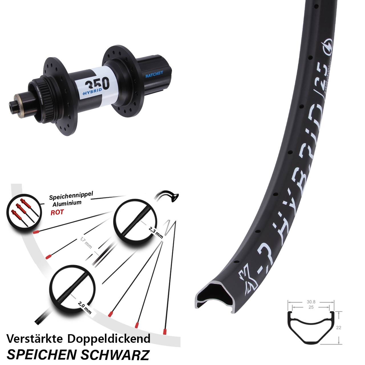 KX-R Hybrid 25 DT Swiss 350 28-29 Zoll Hinterrad für Schnellsp. 8-11 fach