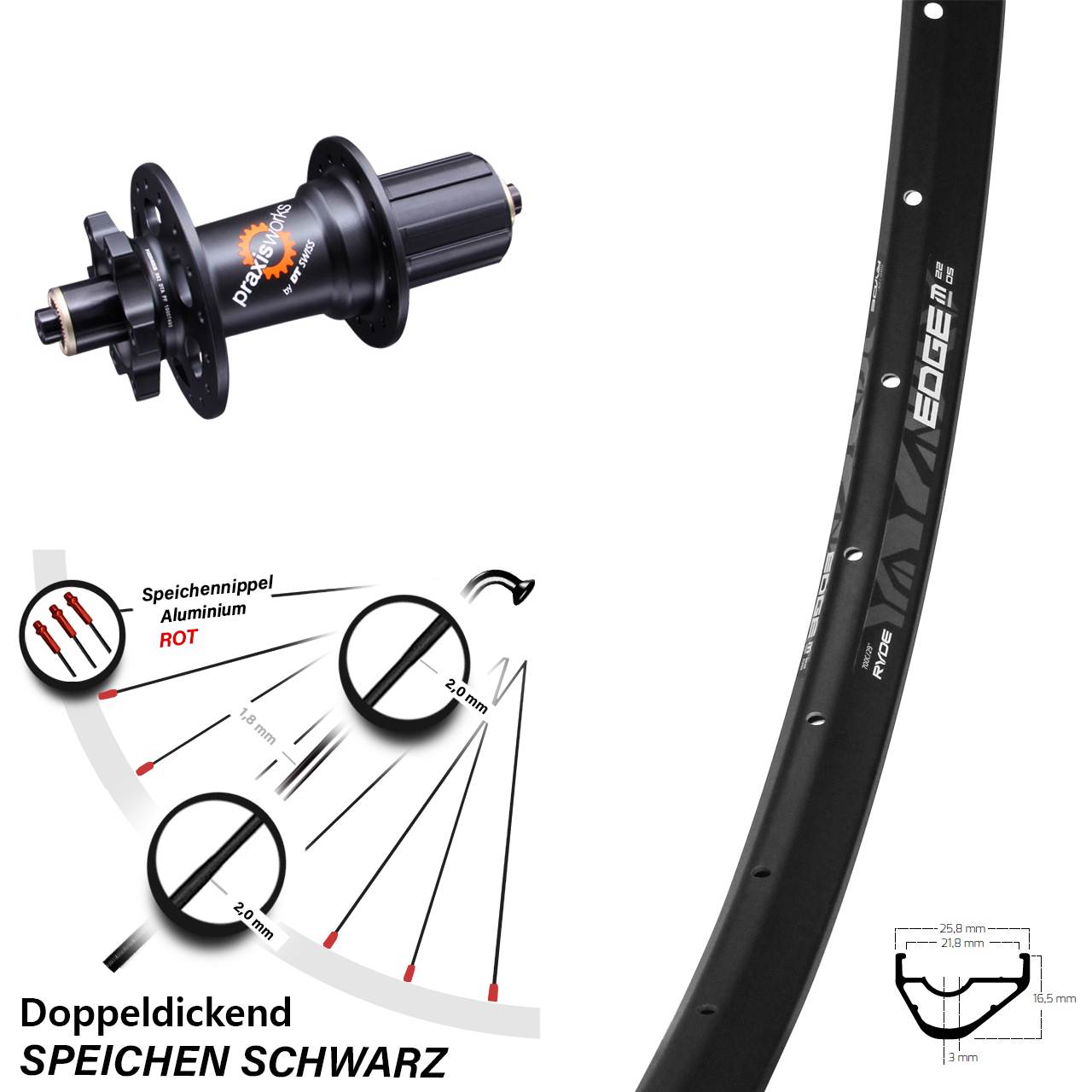Ryde Edge M22 OS DT Swiss 350 29 Zoll Disc Laufrad QR 8-11 fach HG