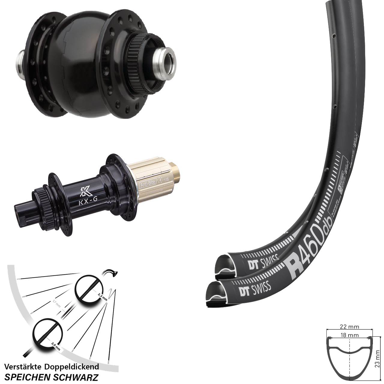 DT Swiss R 460 Disc KX-G SON delux 28 Zoll Laufradsatz Centerlock 12x100/142 8-12 fach