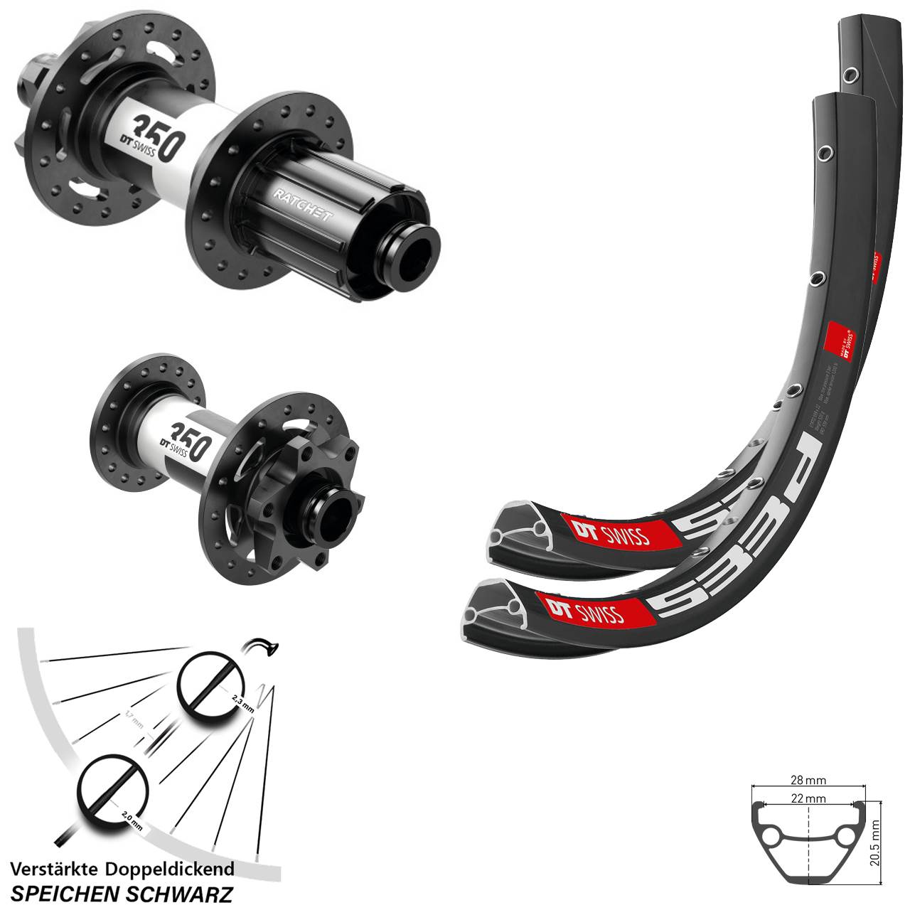 26 Zoll DT Swiss 533 D-350 6-Loch Laufradsatz 15x100 12x142 8-11 fach