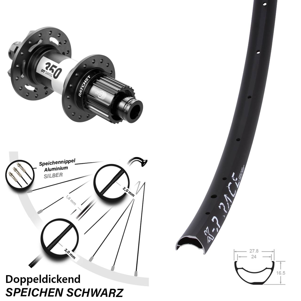 29 Zoll Hinterrad KX-R Race offset DT Swiss 350 Boost Shimano Micro Spline 6-Loch