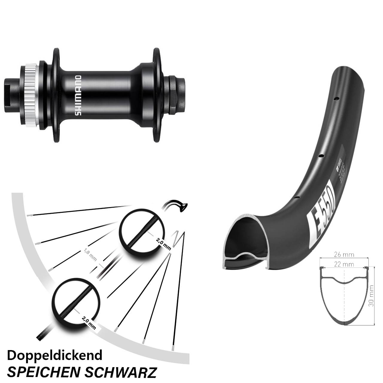 Centerlock Vorderrad 12x100 28 Zoll DT Swiss E 550 Shimano HB-RS470