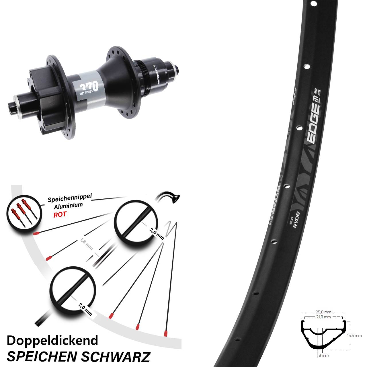 Boost Disc Laufrad QR 29 Zoll Ryde Edge M22 OS DT Swiss 370 XD
