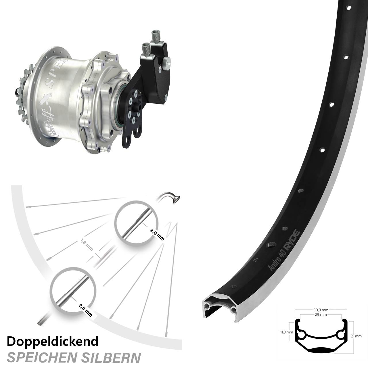 26 Zoll Laufrad Rohloff Speedhub CC DB Ryde Andra 40 CNC