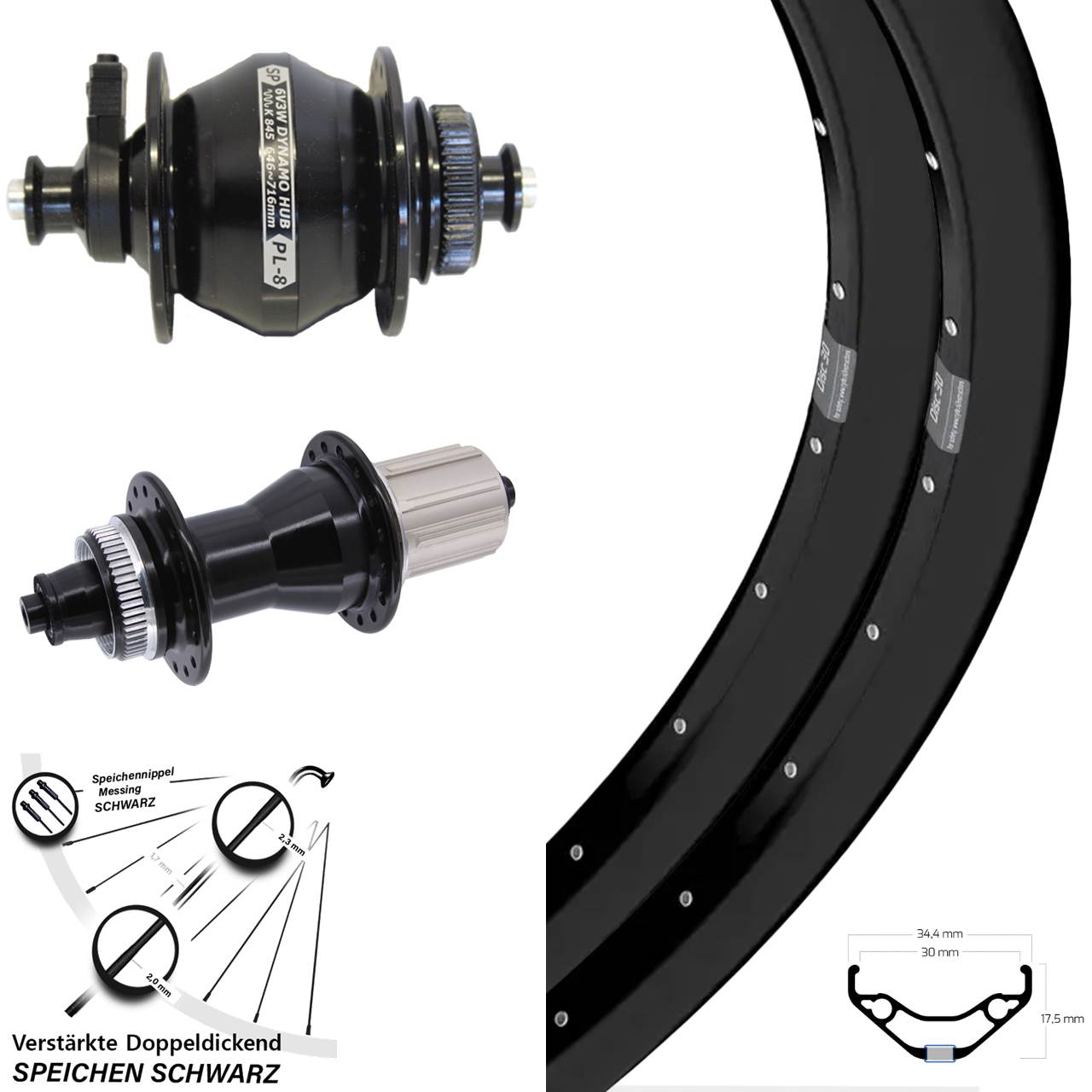 Laufrad-Satz QR 27,5 Zoll Ryde Disc 30 Novatec CL-135 Shutter PL-8 8-12 fach HG