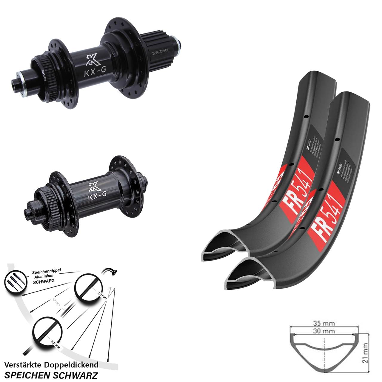 Disc Laufradsatz 27,5 Zoll DT Swiss FR541 KX-GS verstärkt Shimano Micro Spline QR