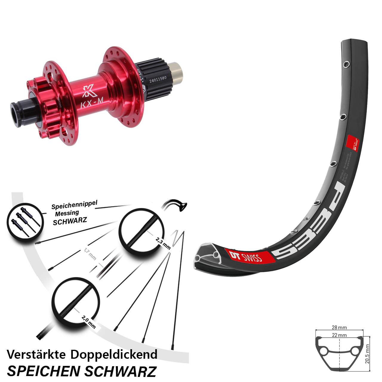 29 Zoll DT Swiss 533d KX-M rot Hinterrad 6-Loch 12x142 Shimano Micro Spline