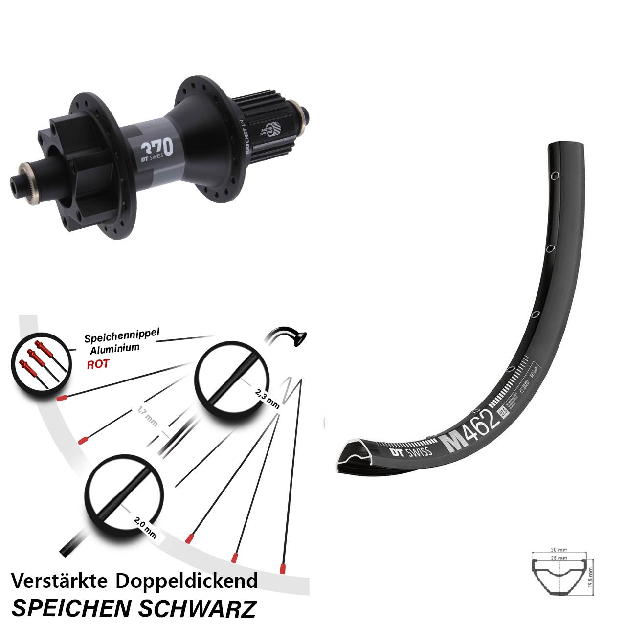 DT Swiss M462-370 Hybrid 650B Hinterrad QR Shimano Micro Spline