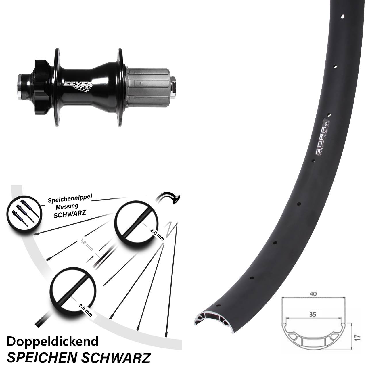 Gora 35 Formula DC36 27,5 Zoll 6-Loch Hinterrad 10x135 8-11 fach 10mm Steckachse