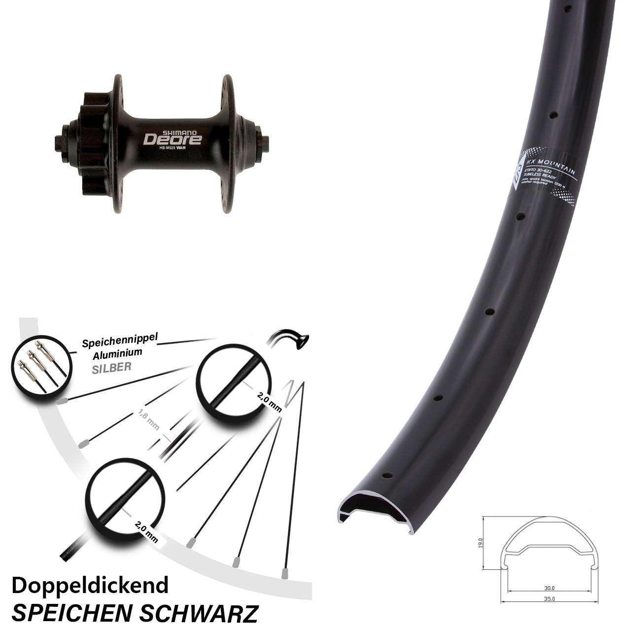 Disc Laufrad für Schnellspanner 29 Zoll KX Mountain Shimano Deore HB-M525