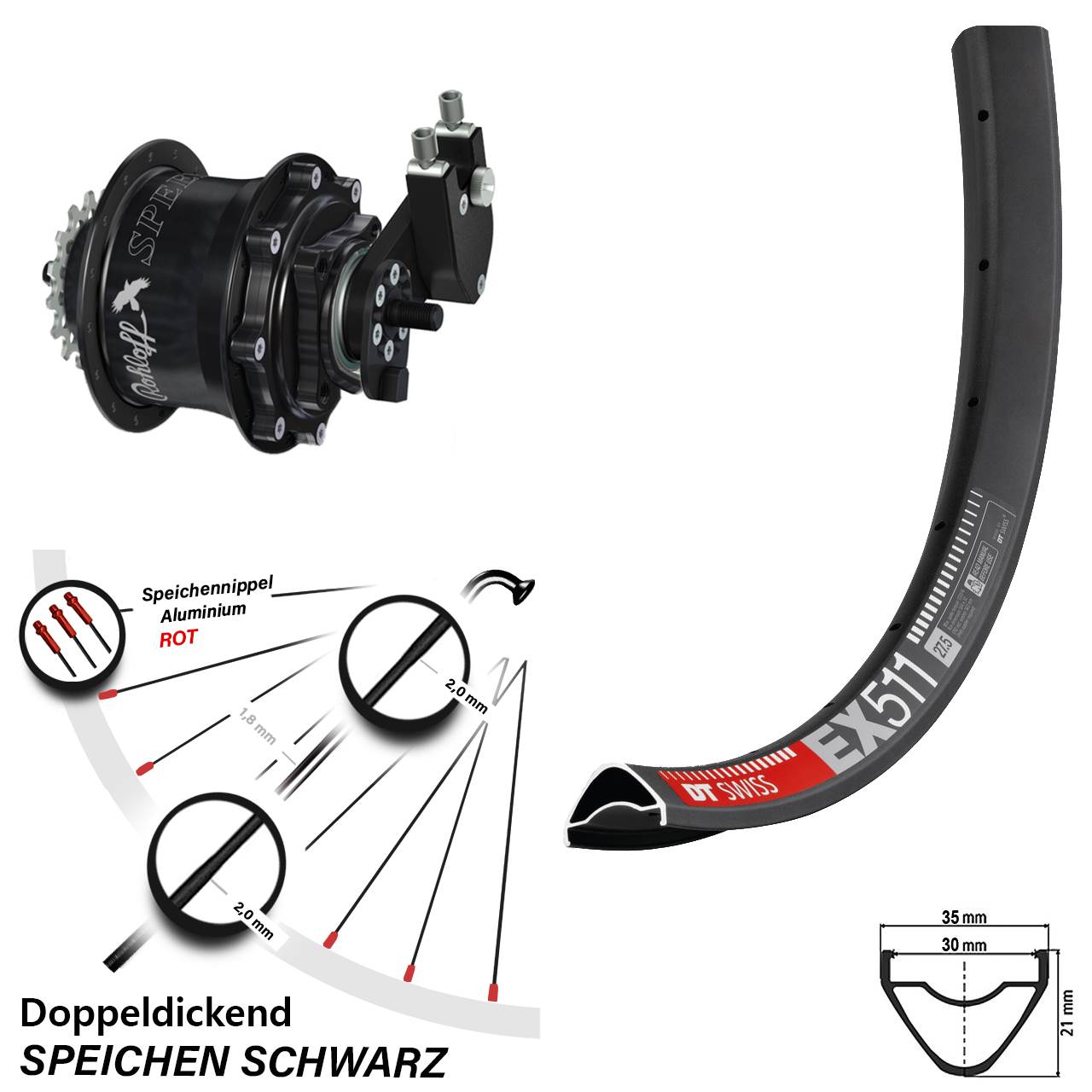 DT Swiss EX511 Rohloff Speedhub TS DB OEM 27,5 Zoll Disc Laufrad