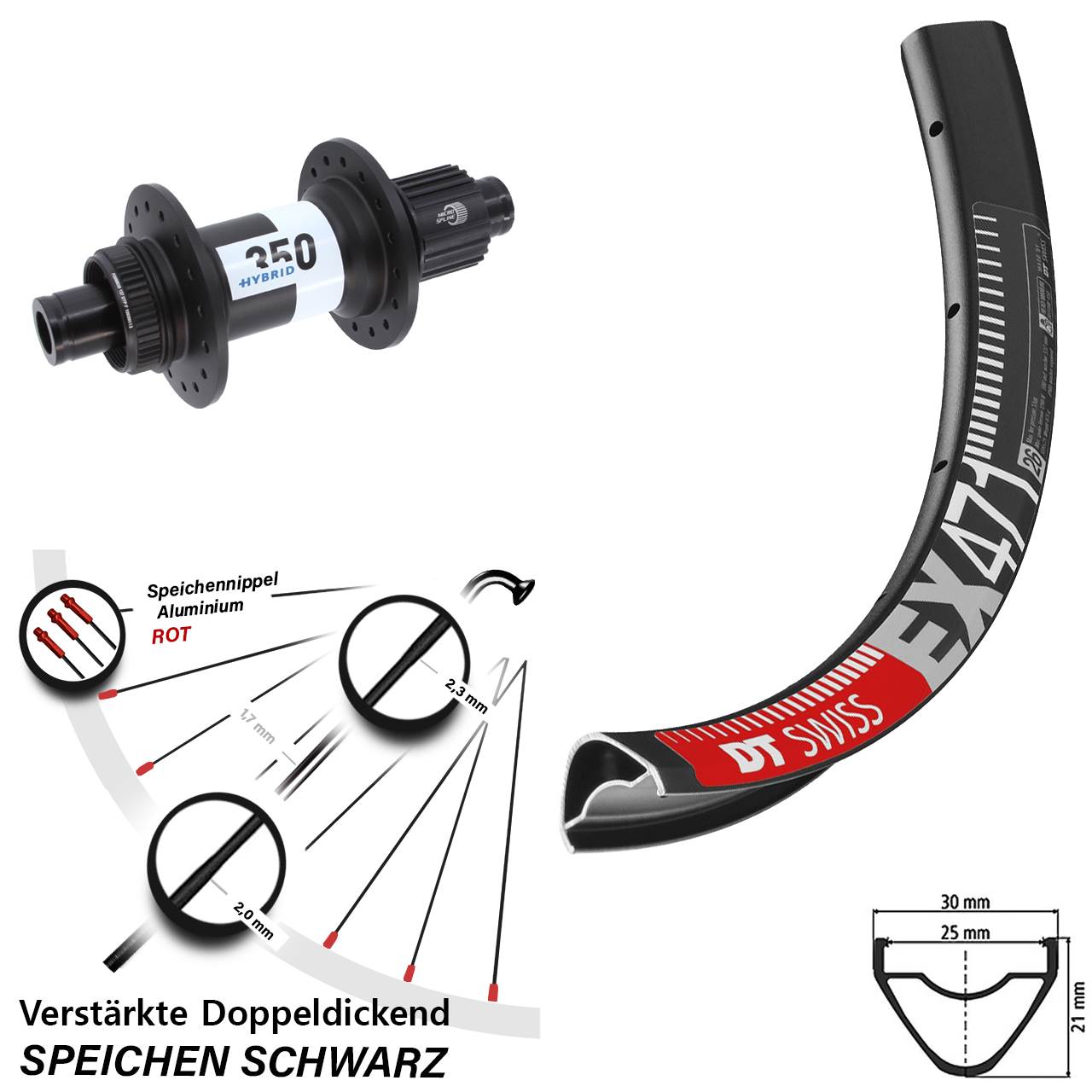 DT Swiss EX471-350 Hybrid 29 Zoll Centerlock Hinterrad 12x148 Boost Shimano Micro Spline