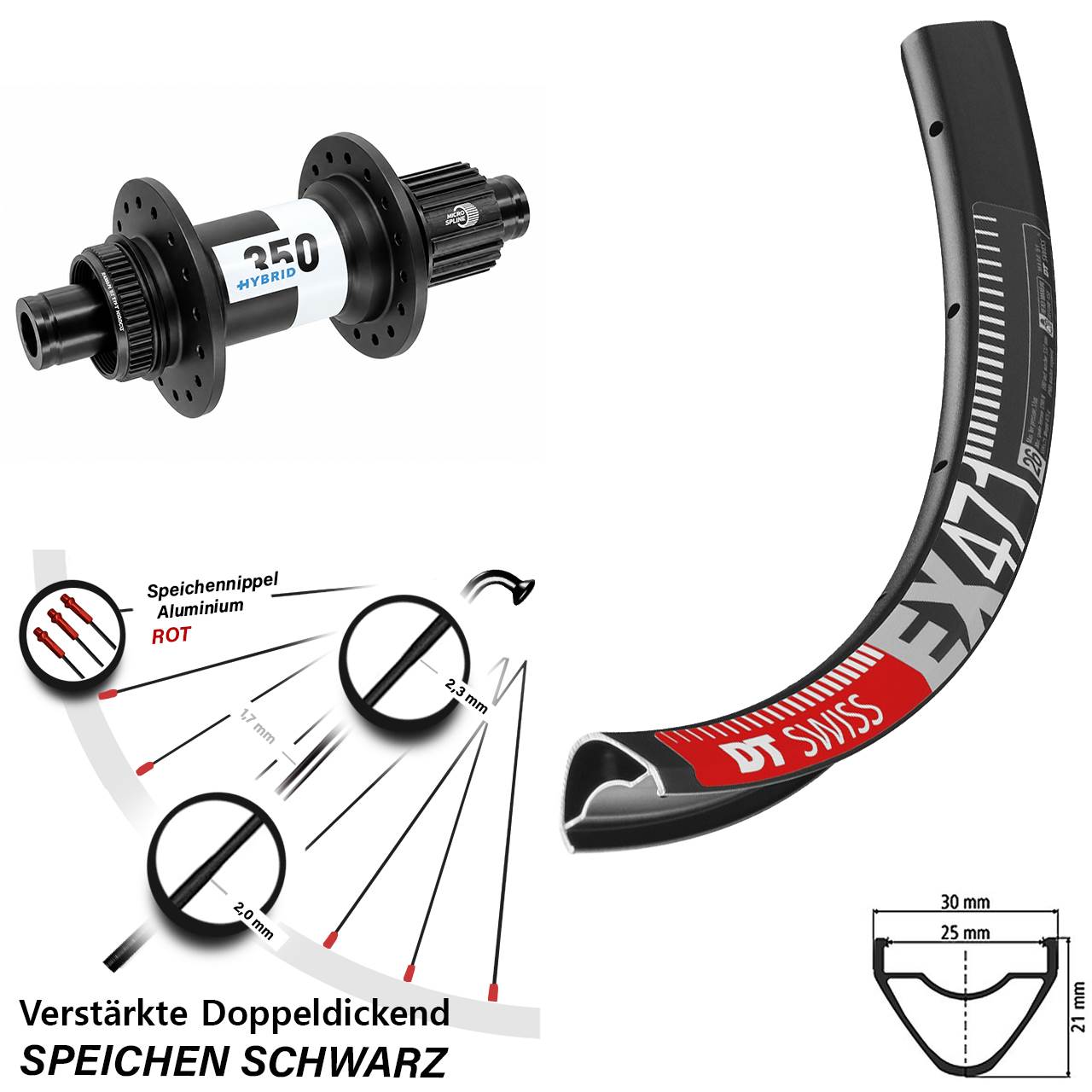 DT Swiss EX471-350 Hybrid 29 Zoll Centerlock Hinterrad 12x148 Boost Shimano Micro Spline