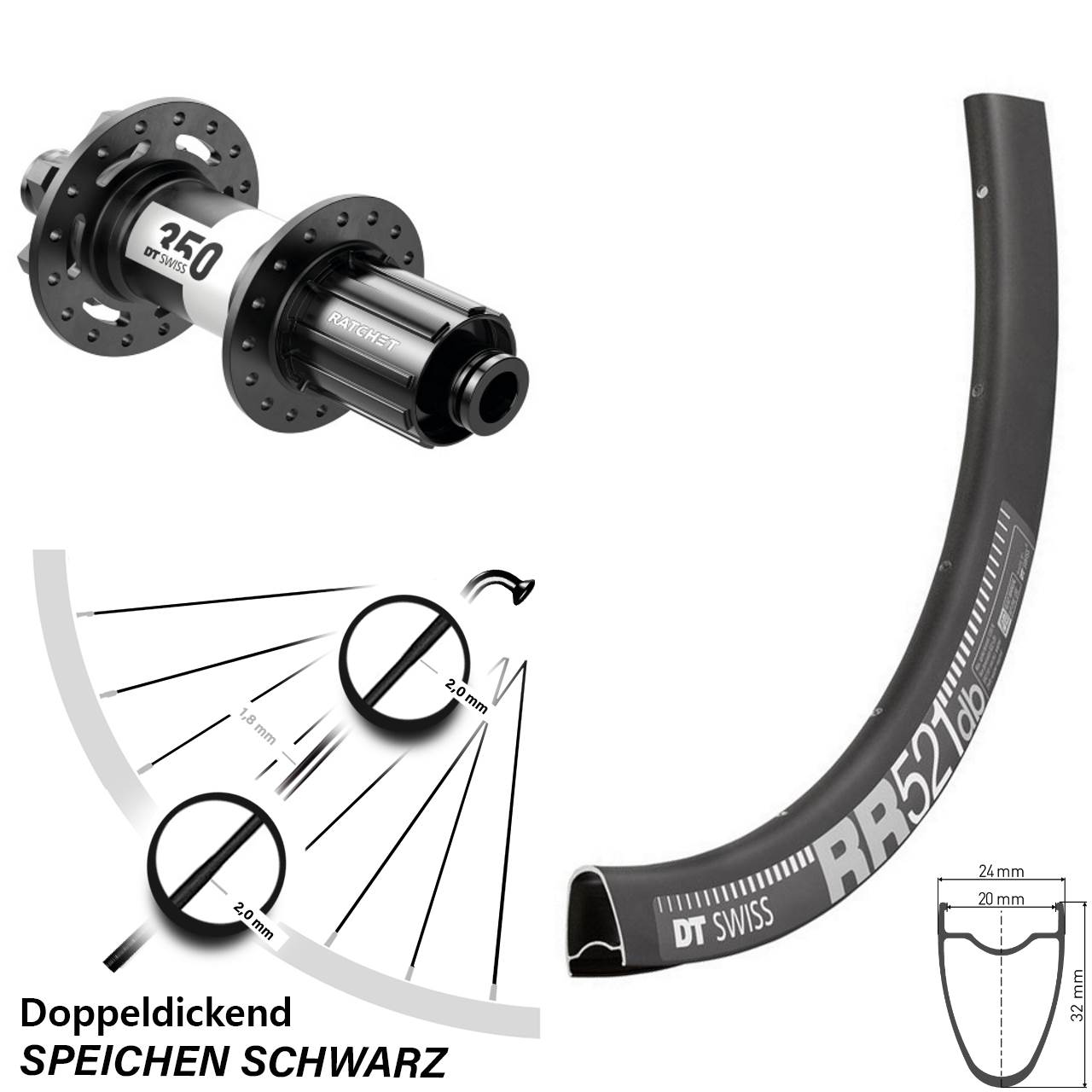 Disc Hinterrad 28 Zoll DT Swiss RR521-350 8-11 fach 12x142
