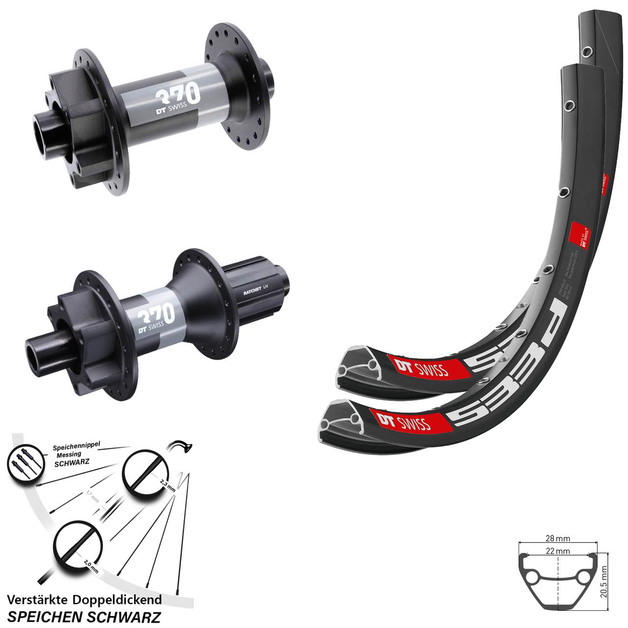 29 Zoll DT Swiss 533 370 HG Disc Laufradsatz 15x110/148