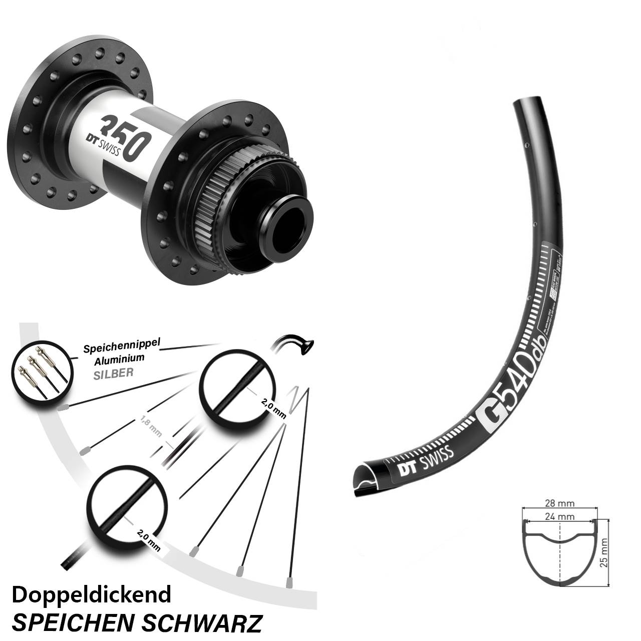 Gravel Vorderrad G 540 DT Swiss 350 Centerlock Steckachse 12x100 mm