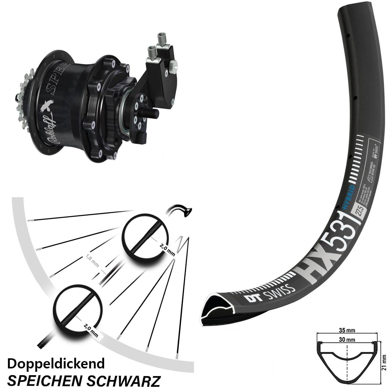 Disc Hinterrrad 29 Zoll DT Swiss HX 531 Rohloff 500/14 TS DB OEM Tandem