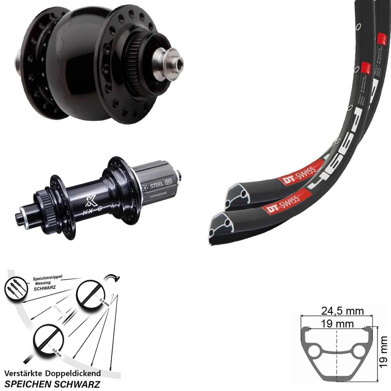 28 Zoll DT Swiss 466d KX-GS verstärkt SON delux Laufradsatz Centerlock QR 8-12 fach HG