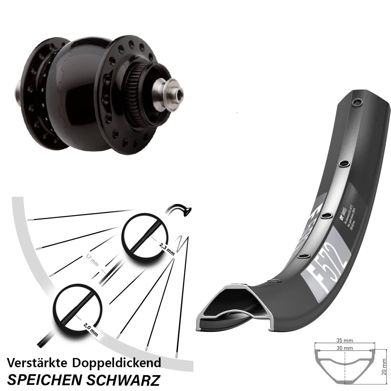 Disc Nabendynamovorderrad 650B DT Swiss F 572 SON delux für Schnellspanner