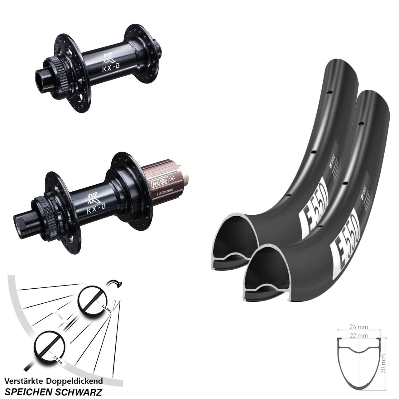 Disc Laufrad-Satz 28 Zoll DT Swiss E550 KX-B Gravel 8-12 fach HG 12x110/148