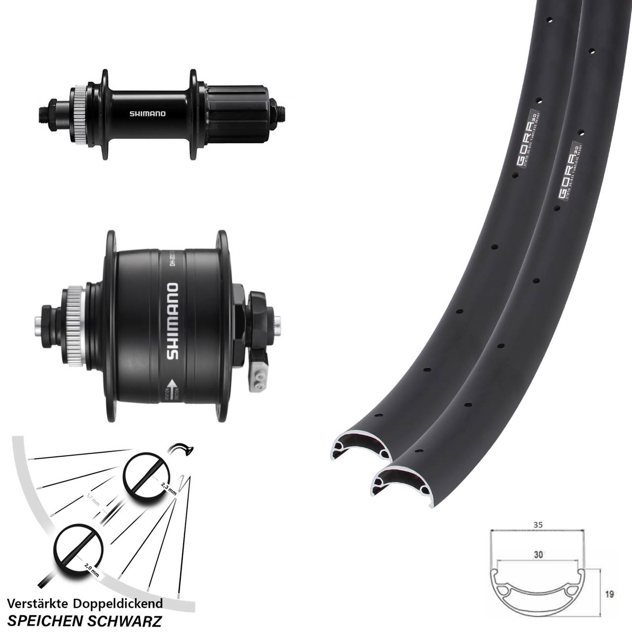 29 Zoll Gora 30 Shimano DH-3D37 FH-QC400 Laufradsatz Disc für Schnellspanner 8-11 fach