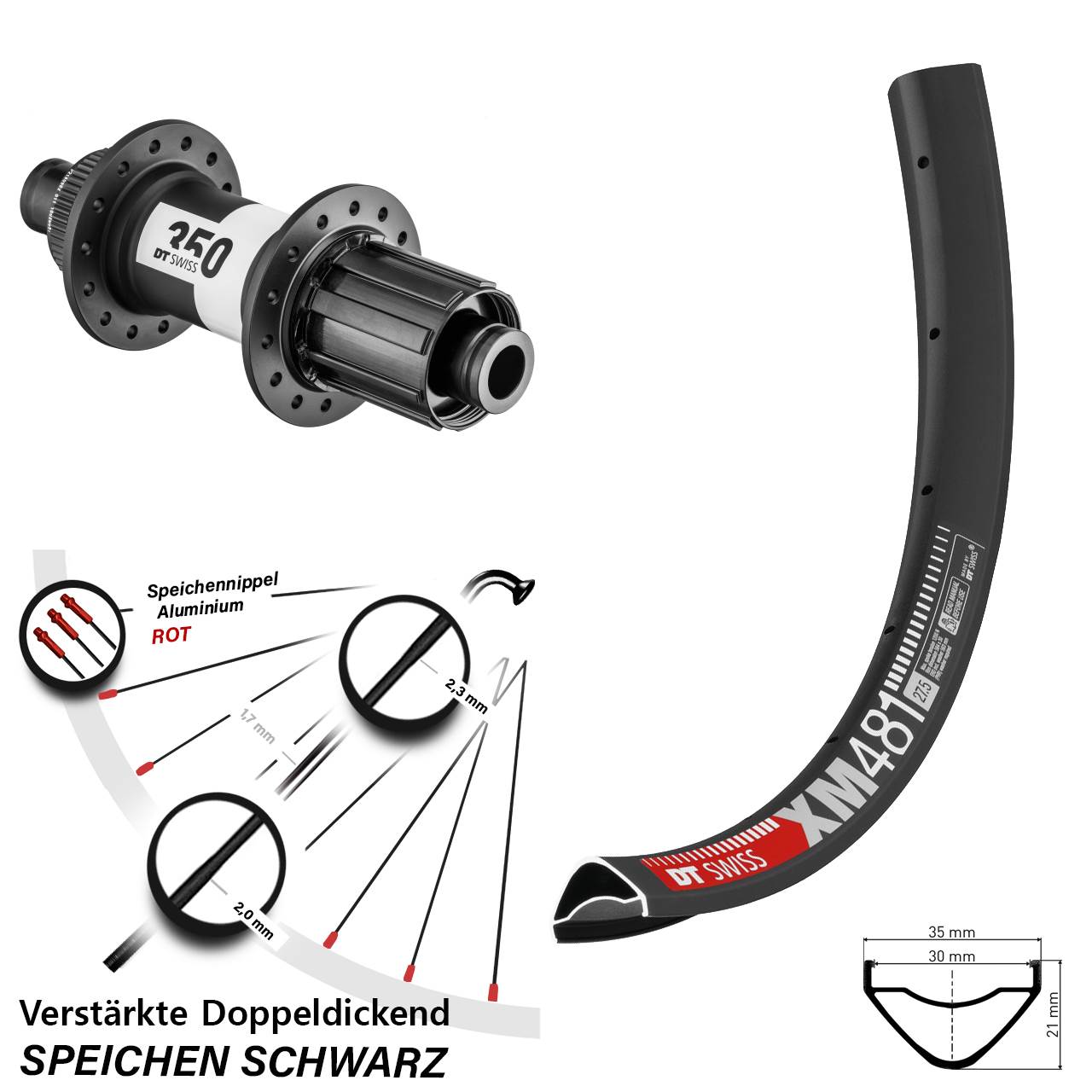 DT Swiss XM 481-350 27,5 Zoll Disc Laufrad 12x148 Boost 8-11 fach HG