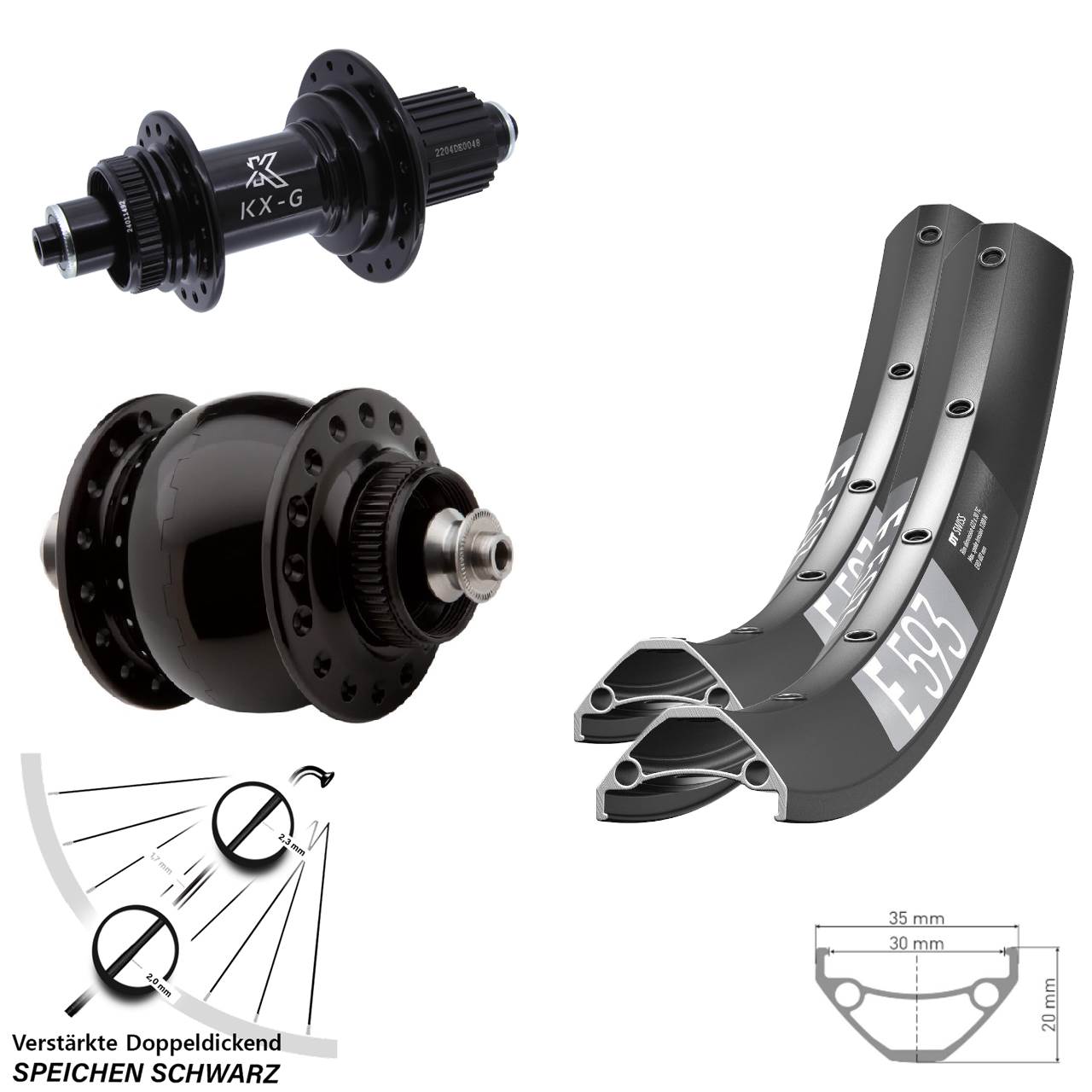 Disc Laufradsatz QR 27,5 Zoll DT Swiss E593 KX-GS verstärkt SONdelux Shimano Micro Spline